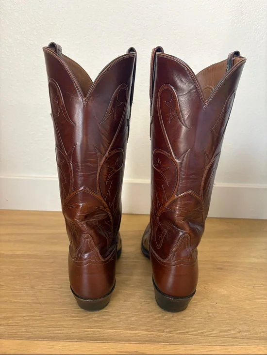 Lucchese Chestnut Brown Leather Cowboy Boots - Picture 3 of 5
